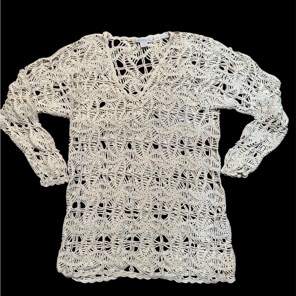 Hand knit Crochet Sweater - Cream medium